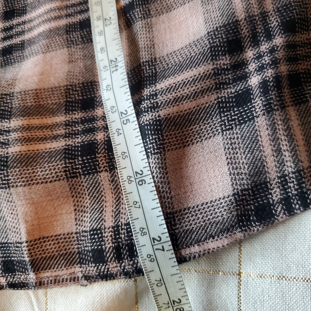 Knox Rose Top Women's Medium Pink Black Plaid Flannel V Neck Puff Sleeve Boho - Picture 6 of 9